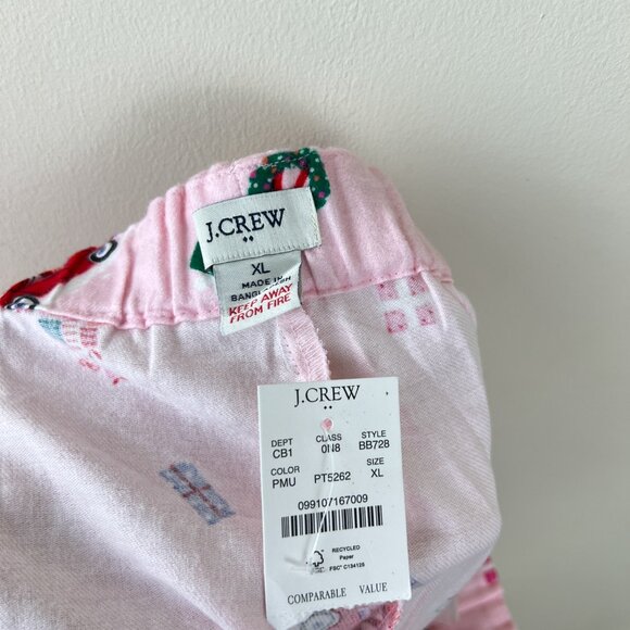NWT J. Crew Factory Pink Holiday Printed Flannel Pajama Pants - Picture 4 of 6